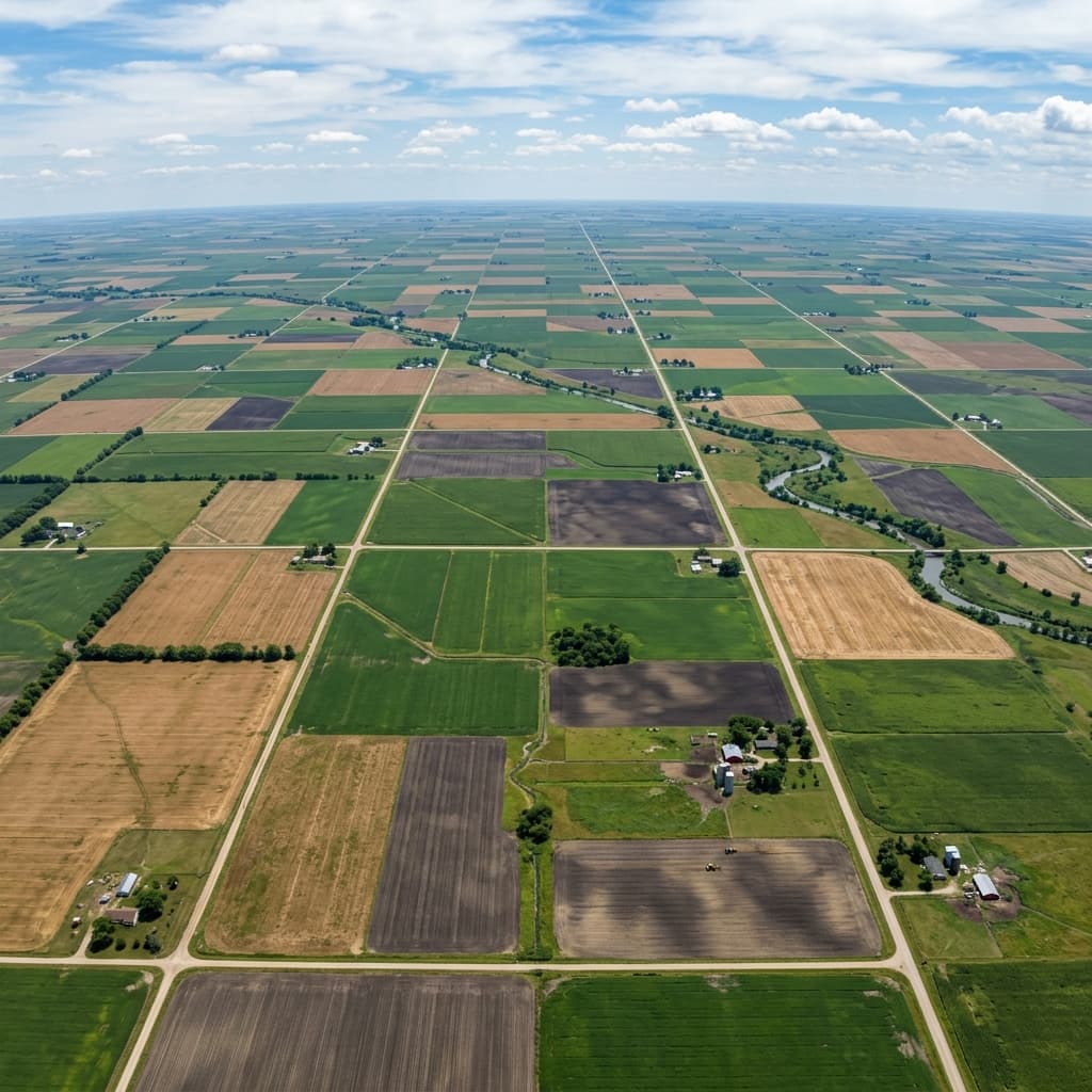 Aerial view of Texas farmland and open fields